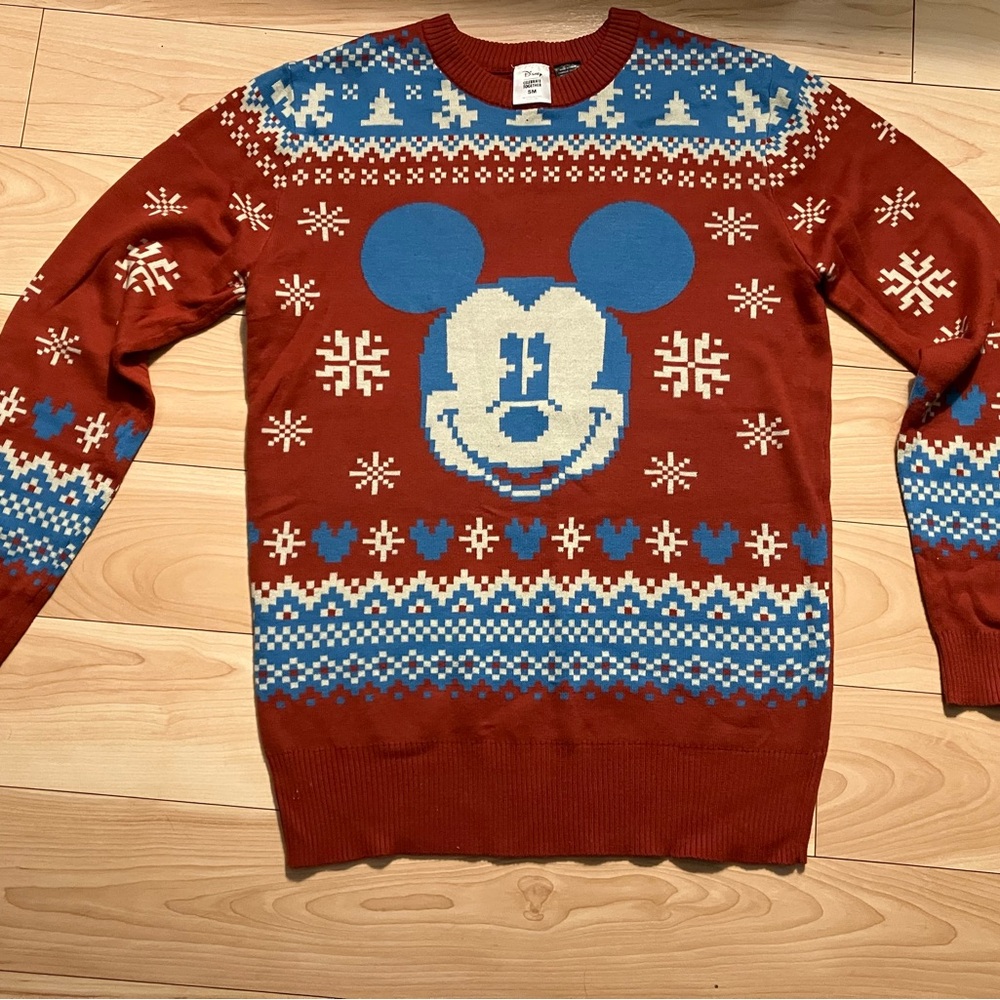 Disney Red and Blue Mickey Mouse Crewneck Christmas Sweater